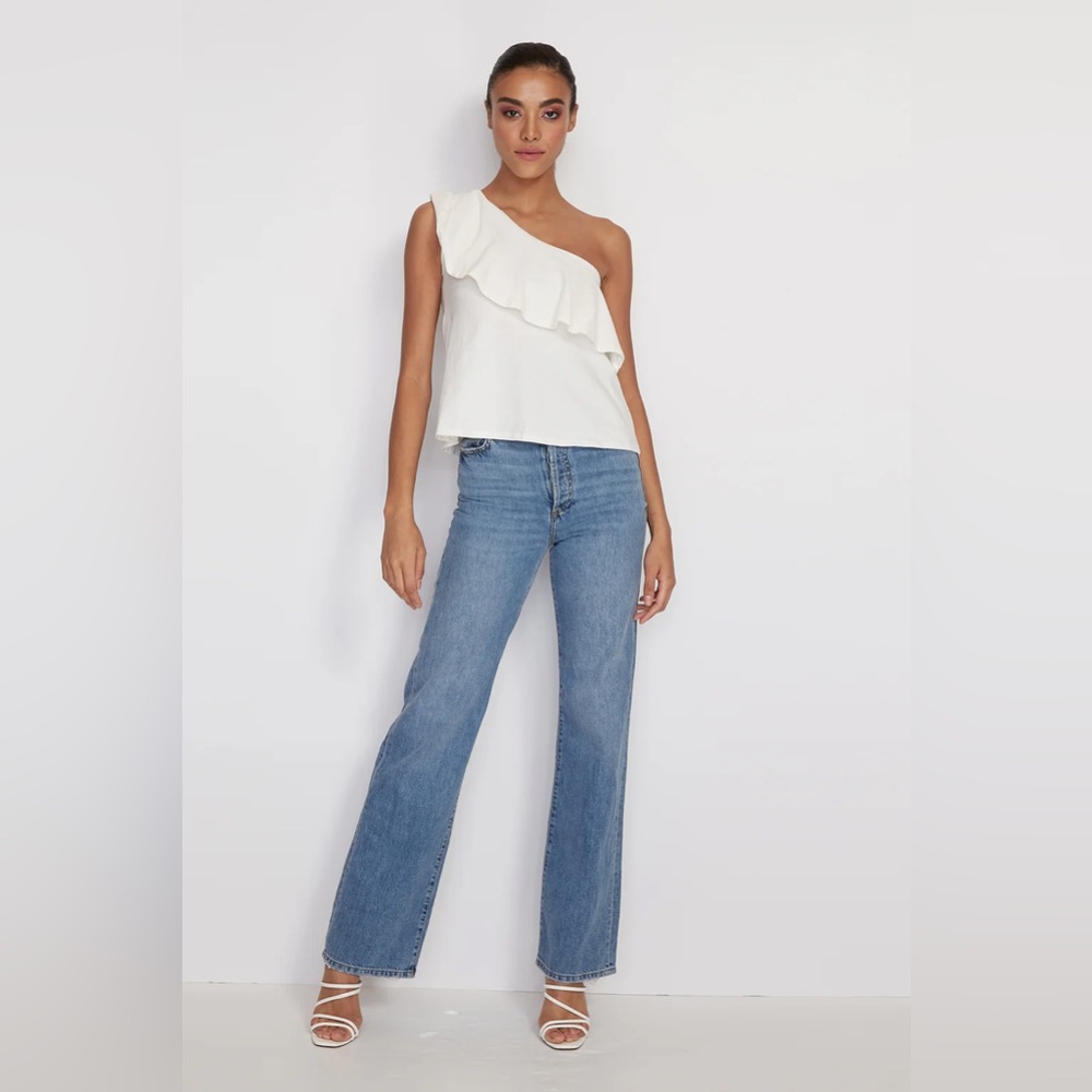 NWT AMUR Femi One Shoulder Ruffle T-Shirt Size Large
